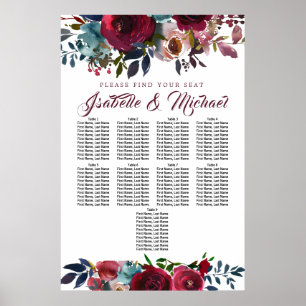 Poster Graphique de sièges Mariages à 9 tables en fleurs