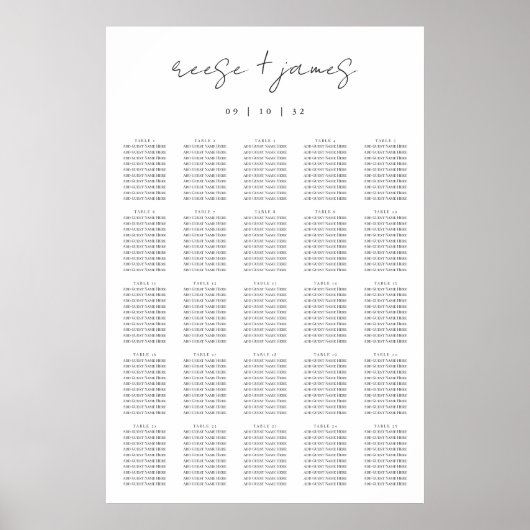 Poster Graphique de sièges XL à script minimal moderne (Devant)