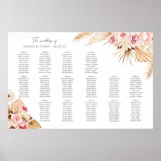 Poster Graphique de table bohème floral Herbe des Pampas (Devant)