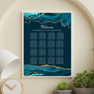 Poster Graphique de table de fête chic sarcelle or agate