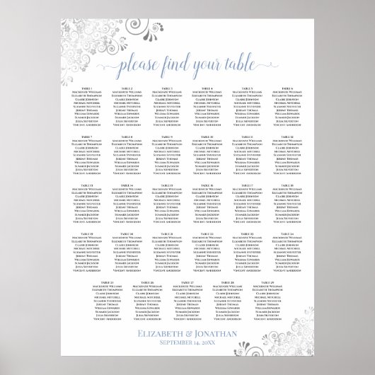 Poster Graphique de table de mariage 29 Table Silver Curl (Devant)