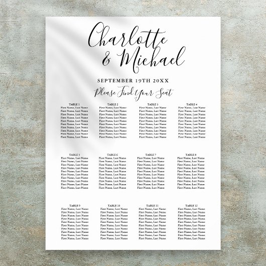 Poster Graphique de table de mariage à signature noir et
