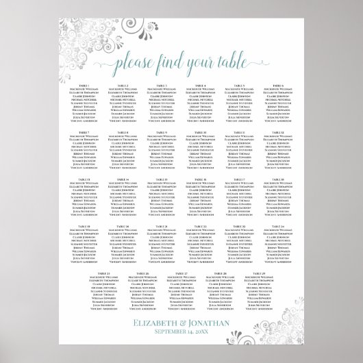Poster Graphique de table de mariage blanc 29 Argent & sa (Devant)