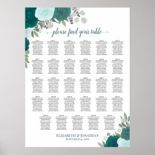 Poster Graphique de table de mariage bohème sarcelle flor