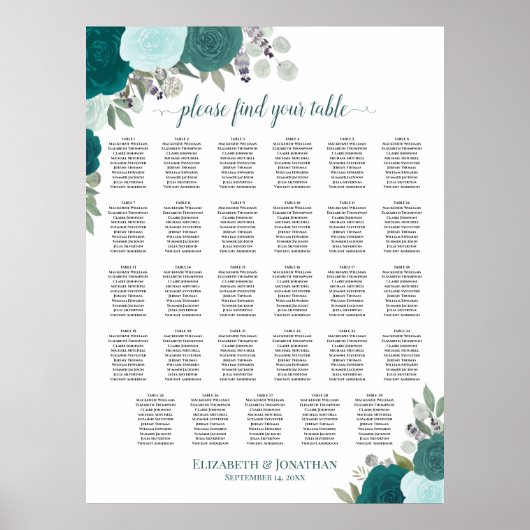 Poster Graphique de table de mariage bohème sarcelle flor (Devant)