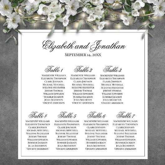 Poster Graphique de table de mariage élégant simple à 7 t