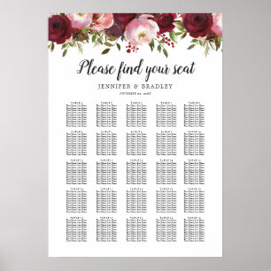 Poster Graphique de Table de Mariage Floral Bourguignon R