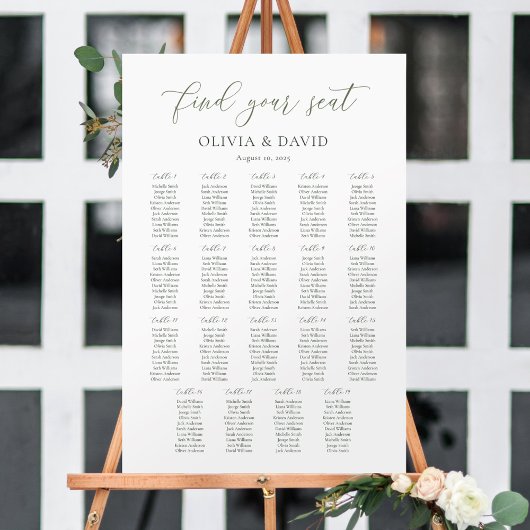 Poster Graphique de table du script Vert Sauge 19 Plan de