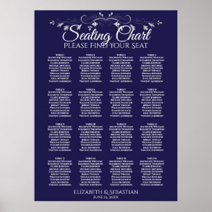 Poster Graphique de table élégant 16 mariage bleu marine