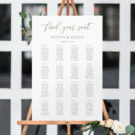 Poster Graphique de table élégant écriture vert sauge 16 