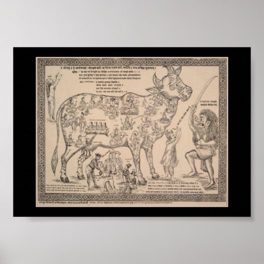 Poster Graphique de vache Divine Hindou - Art Vintage (Devant)