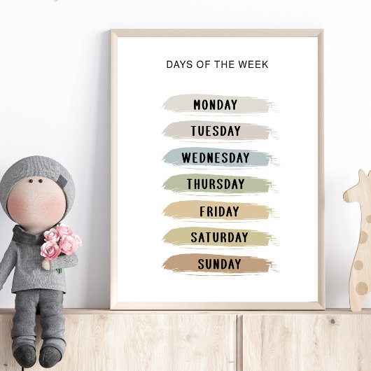 Poster Graphique des jours de la semaine aux tons de terr