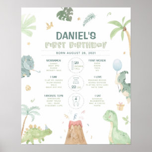 Poster Graphique d'étape du 1er anniversaire de dinosaure