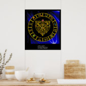 POSTER GRAPHIQUE D'OR ZODIAC, COEUR ASTRAL, NOEUDS CELTIQ (Cuisine)