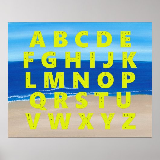 Poster Graphique en alphabet jaune Plage de sable Ocean S (Devant)