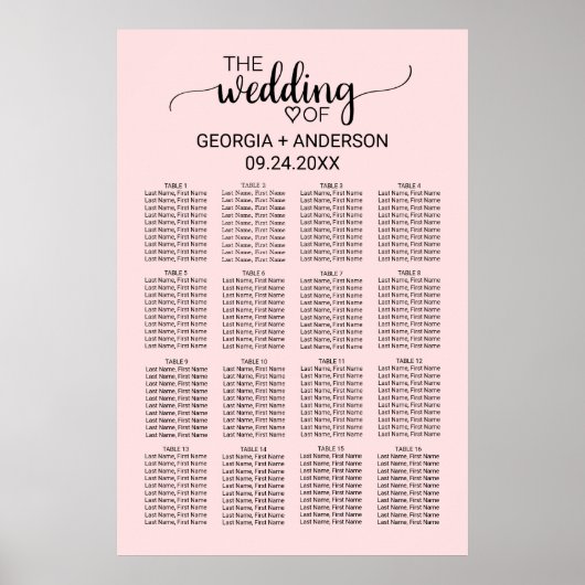 Poster Graphique Mariage de calligraphie rose vif (Devant)