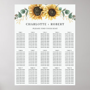 Poster Graphique Mariage de tournesol Eucalyptus floral
