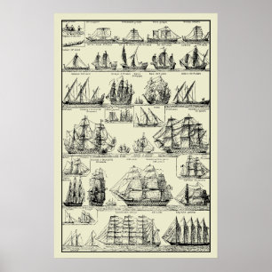 Poster Graphique Navires nautiques vintages