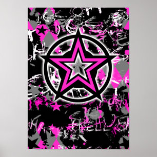 Poster Graphique rose d'étoile