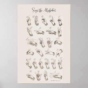 Poster Graphique vintage ASL American Sign Language