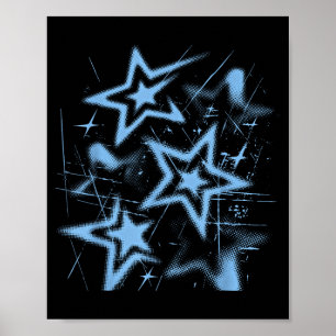Poster Graphisme cyber vintage bleu des stars Nge des ann