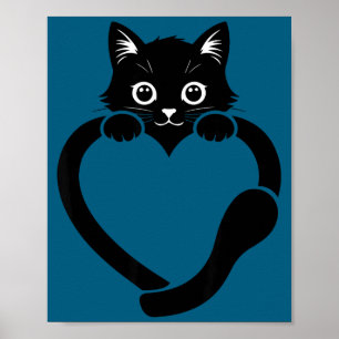 Poster Graphisme de chat cœur amour chat mignon