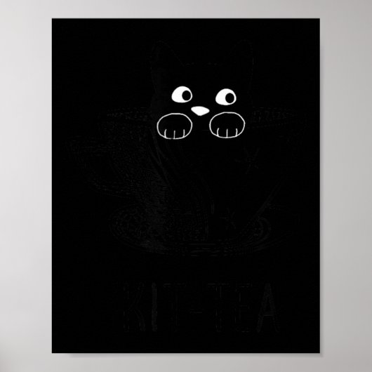 Poster Graphisme de chat noir drôle Kit-Tea (Devant)