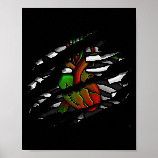 Poster Graphisme de cœur et d'os de zombie (Devant)