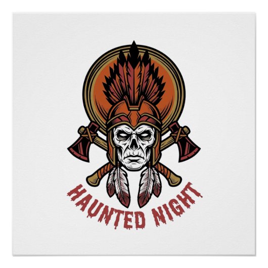 Poster Graphisme de gravure de guerrier Halloween vintage (Devant)