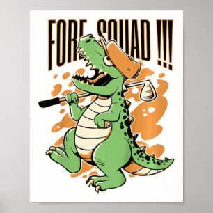 Poster Graphisme de joueur de golf dinosaure T-rex Kids F