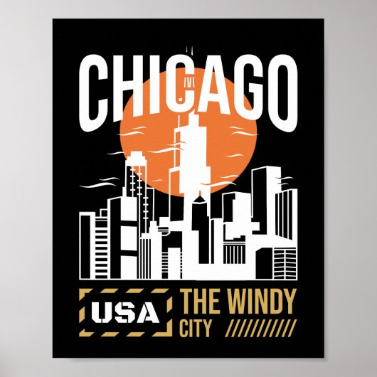 Poster Graphisme de la skyline de Chicago États-Unis | Co (Devant)