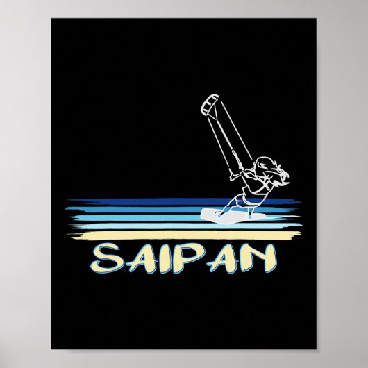Poster Graphisme de ligne de plage de kitesurf de Saipan (Devant)