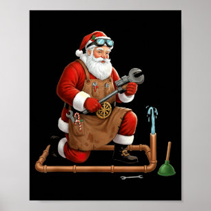 Poster Graphisme de Noël de Père Noël Plombier Drôle