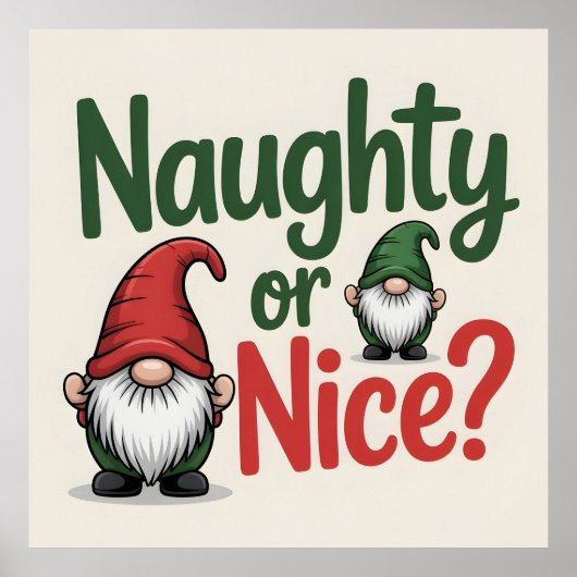 Poster Graphisme de Noël Naughty or Nice : Gnomes mignons (Devant)