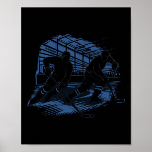 Poster Graphisme de silhouette d'action de hockey sur gla