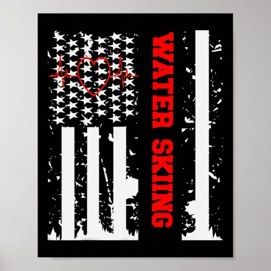 Poster Graphisme de ski nautique avec drapeau américain v (Devant)