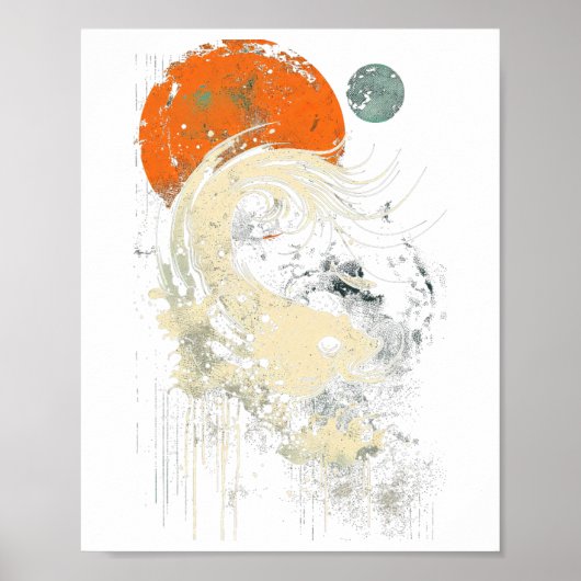 Poster Graphisme de surf à vague orange noir (Devant)