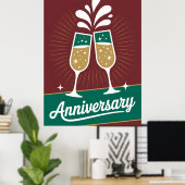 Poster Graphisme rétro d'anniversaire avec du champagne p (Bureau à domicile)