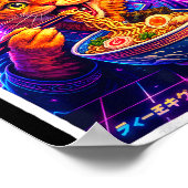 Poster Graphisme rétro synthwave 80s mème de chat ramen U (Coin)