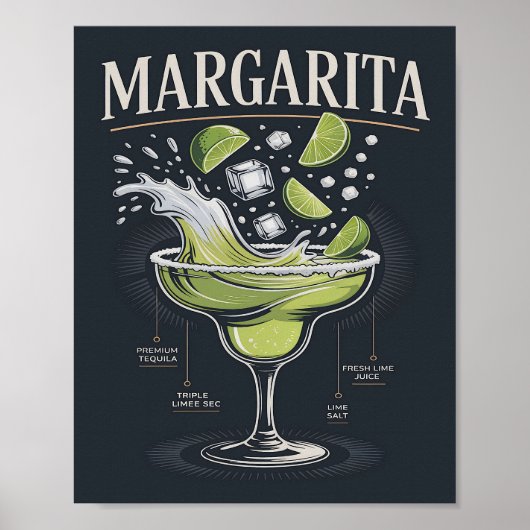 Poster Graphisme Splash Margarita Tequila Foncé Classique (Devant)