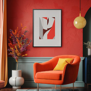 Poster Gras géométrique rouge et gris Abstrait
