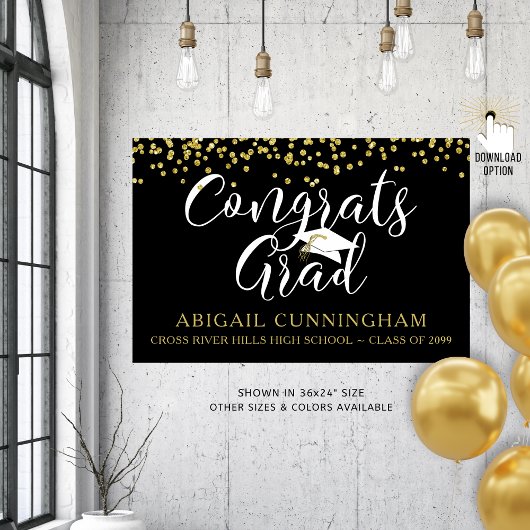 Poster GRAS GRAD Gold Confetti Script Couleur personnalis