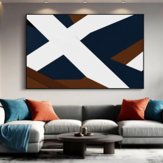 Poster Gras Navy Blanc Brun Abstrait Superposé
