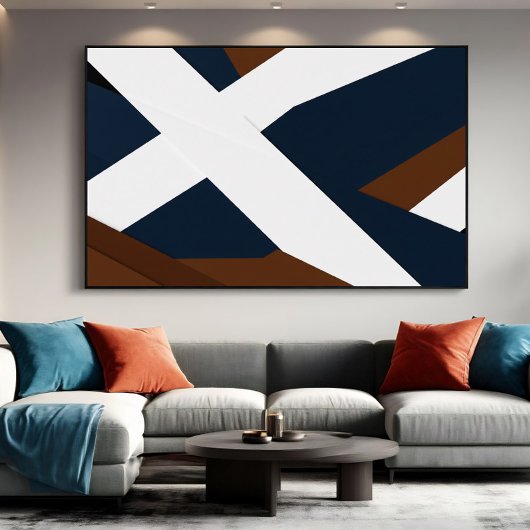 Poster Gras Navy Blanc Brun Abstrait Superposé