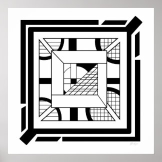 Poster Gras noir blanc géométrique Abstrait Line Art