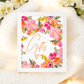 Poster Gras Orange fleurs script cadeaux douche nuptiale