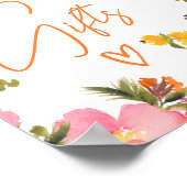 Poster Gras Orange fleurs script cadeaux douche nuptiale (Coin)