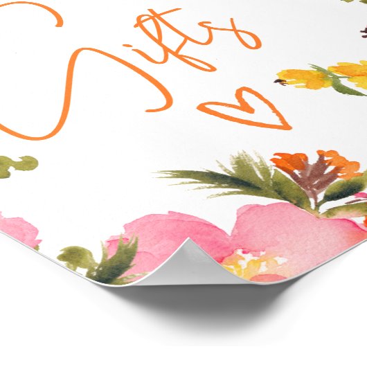 Poster Gras Orange fleurs script cadeaux douche nuptiale (Coin)
