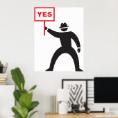 Poster Gras Oui Signe Minimaliste Stick Figure Manifestat (Bureau à domicile)