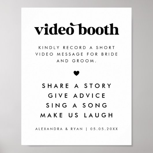 Poster Gras Retro Script Heart Mariage Vidéo Booth Sign (Devant)